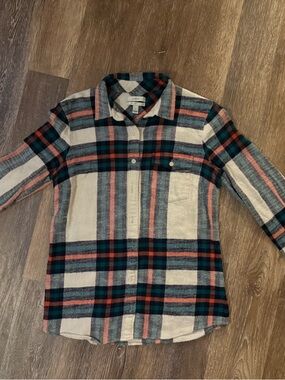 J. Crew Plaid Button-Down Shirt in Cream, Green & Coral